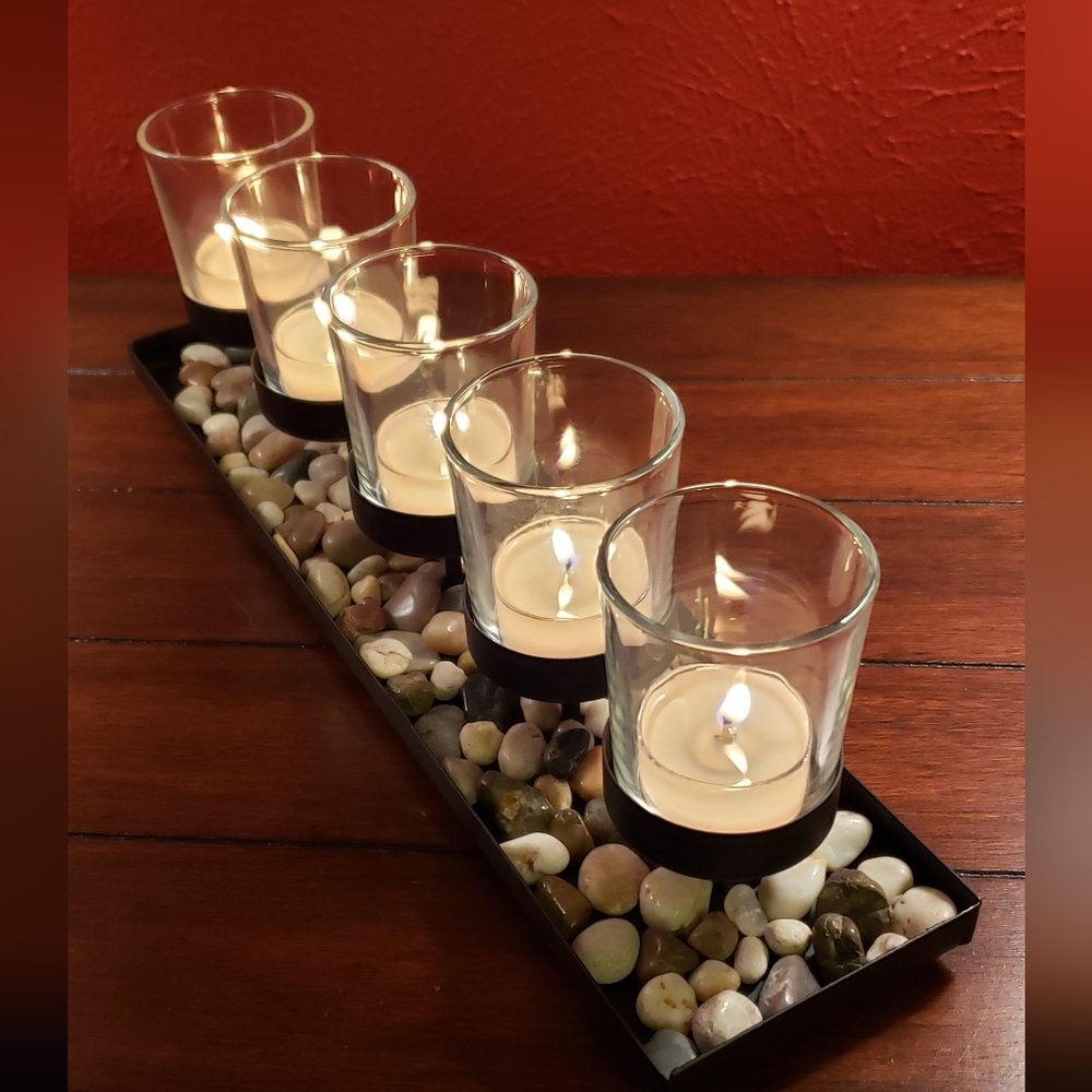 Zen Garden Votive Holder w/ River Rocks